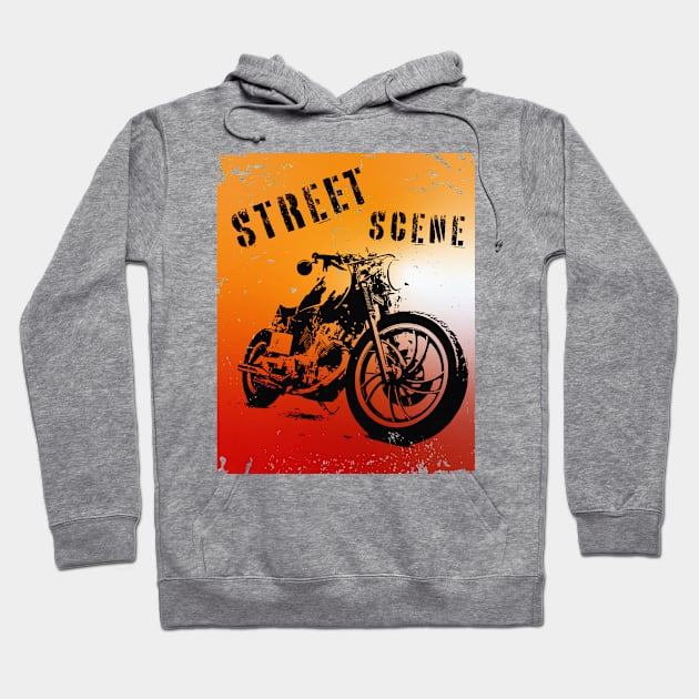 Street motorbike silhouette on grunge background Hoodie by MultistorieDog